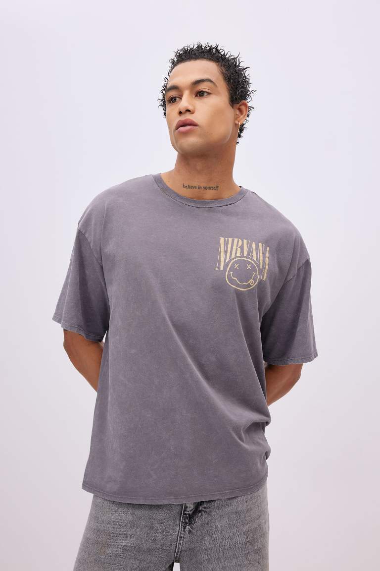 Nirvana Oversize Fit Crew Neck Washed Faded Effect T-Shirt