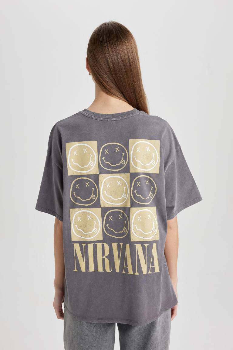 Nirvana Oversize Fit Crew Neck Washed Faded Effect T-Shirt