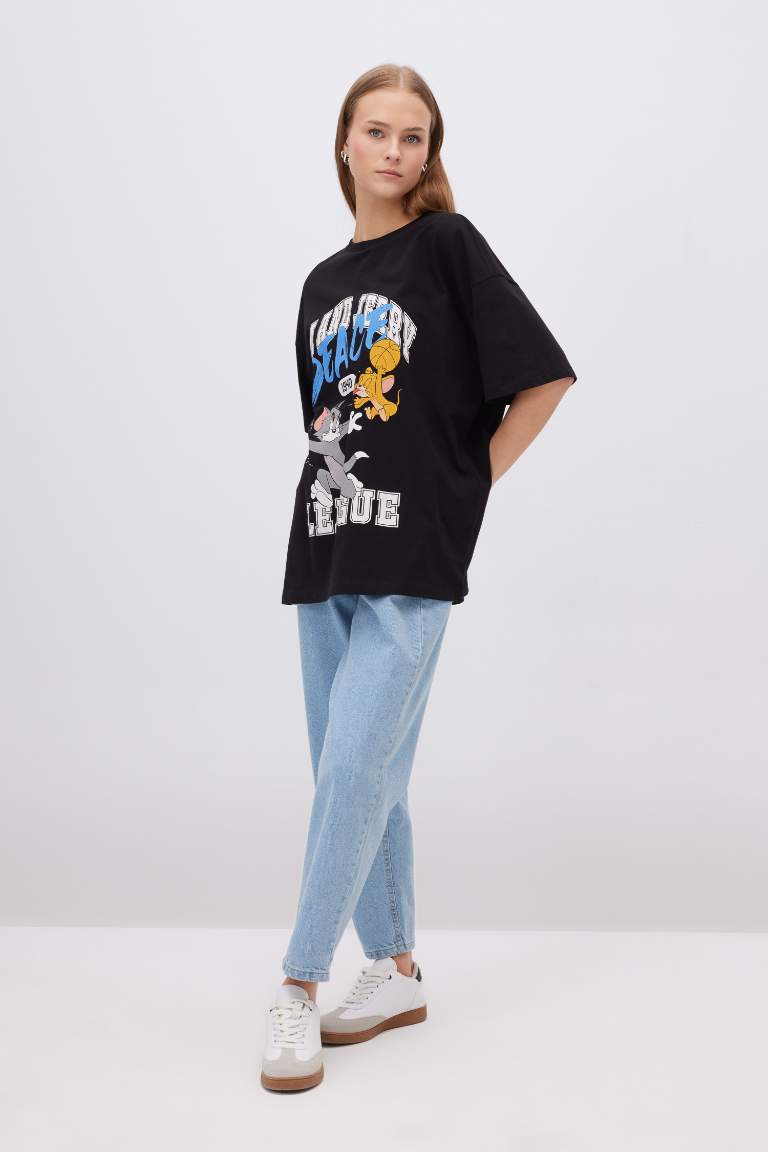 Unisex Coool Tom & Jerry Oversize Fit Bisiklet Yaka Kısa Kollu Tişört