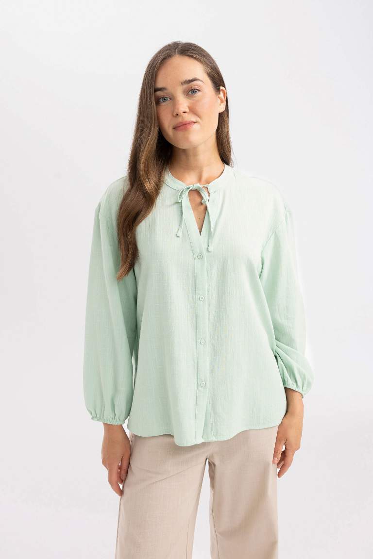 Regular Fit Crew Neck Long Sleeve Blouse