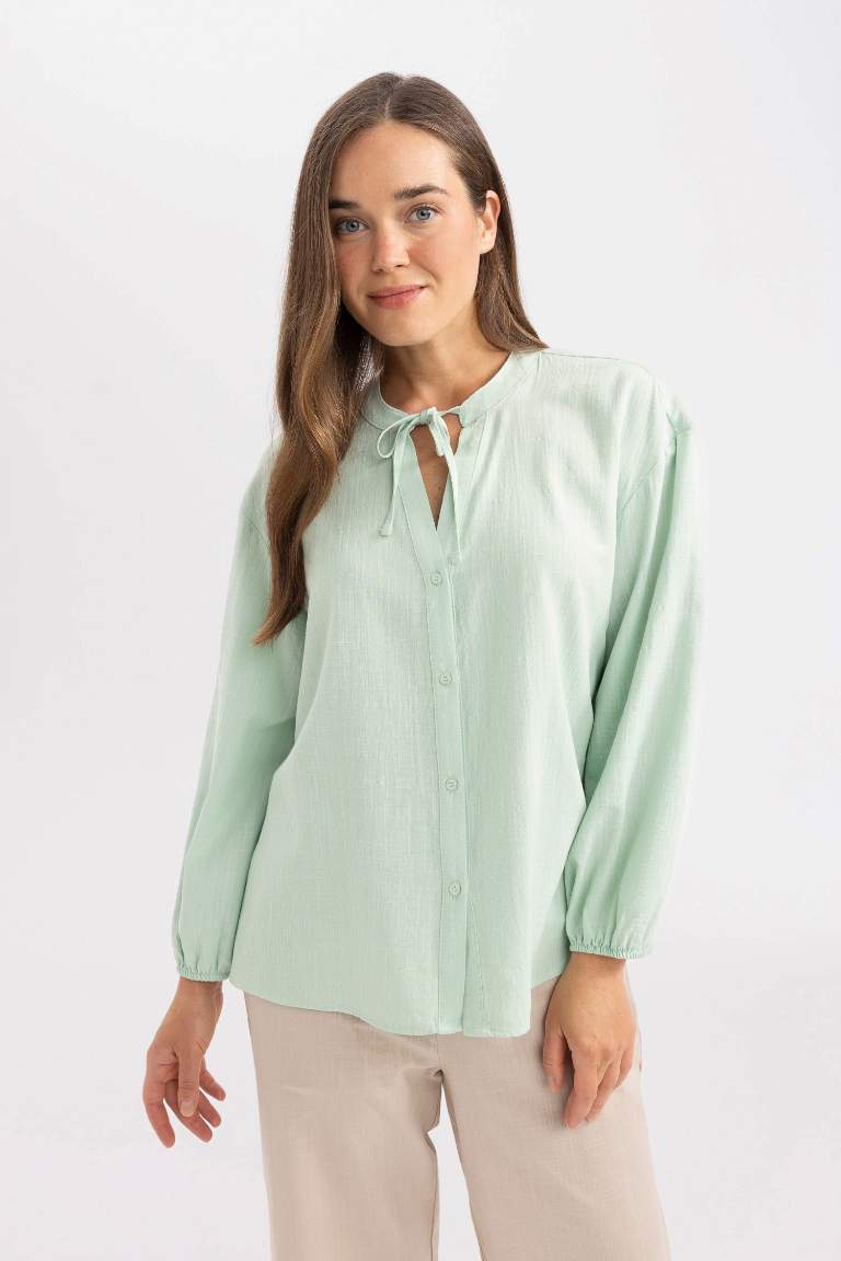 Regular Fit Crew Neck Long Sleeve Blouse