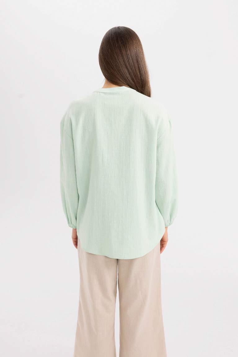 Regular Fit Crew Neck Long Sleeve Blouse