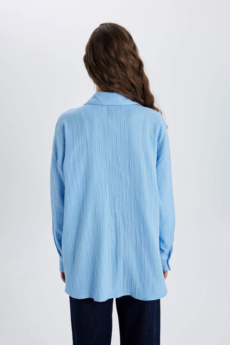 Oversize Fit Shirt Collar Muslin Long Sleeve Shirt