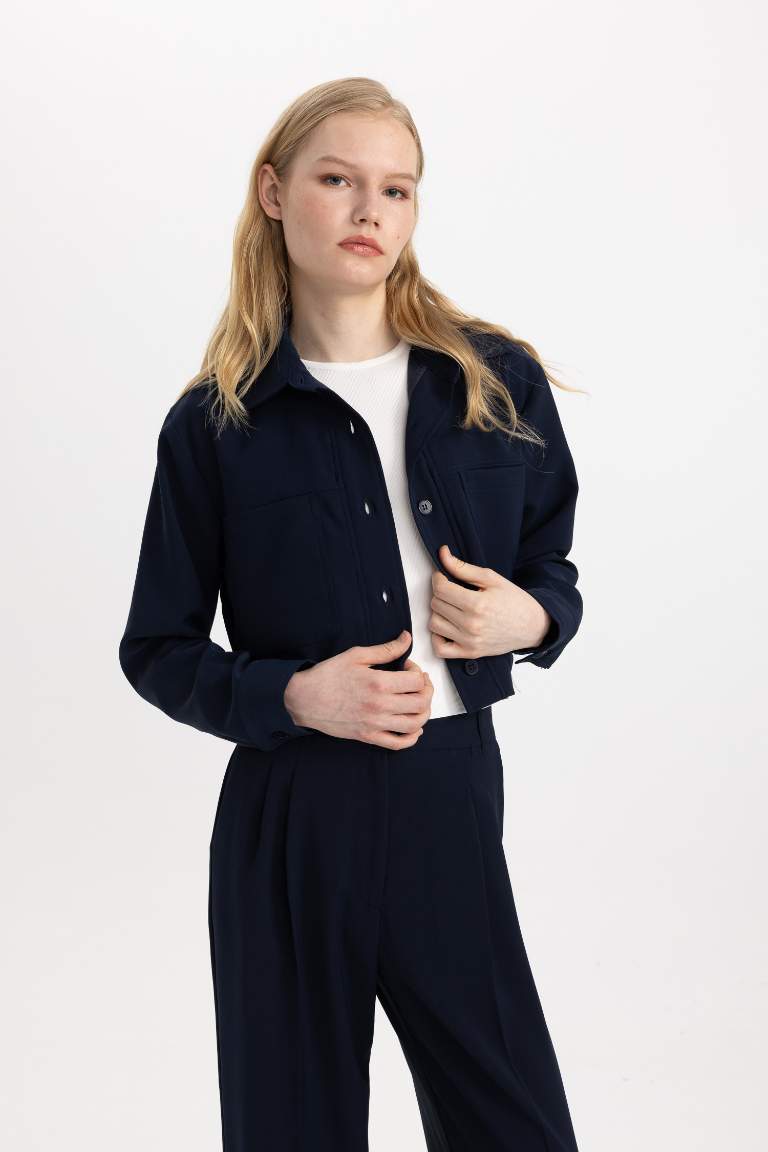 Shirt Collar Basic Crop Blazer