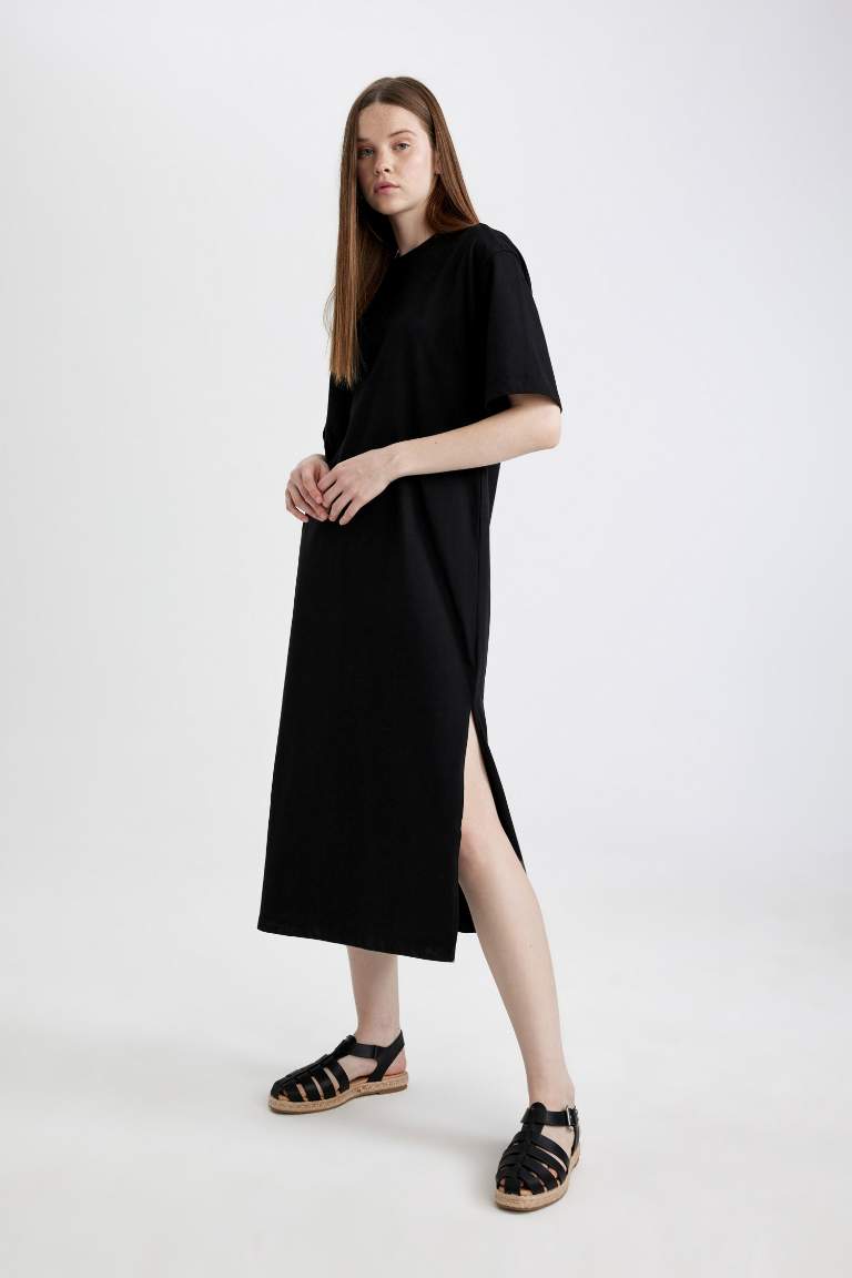 T-Shirt Crew Neck Cotton Short Sleeve Midi Dress