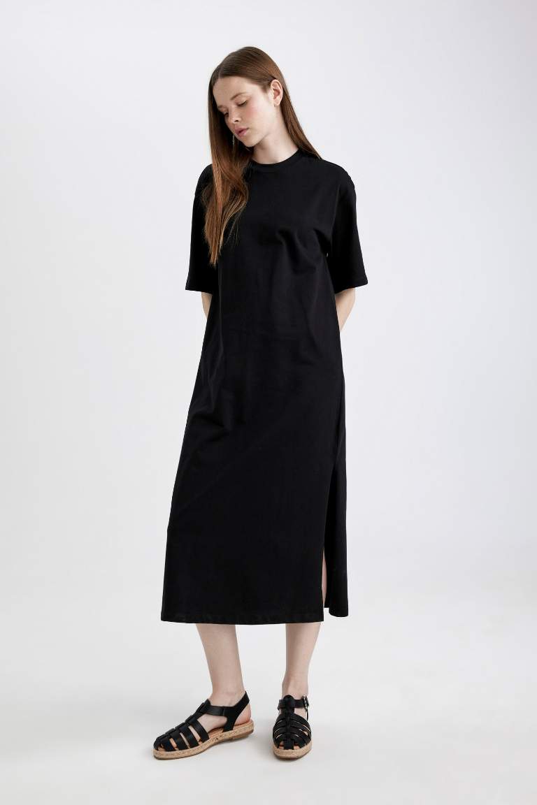 T-Shirt Crew Neck Cotton Short Sleeve Midi Dress