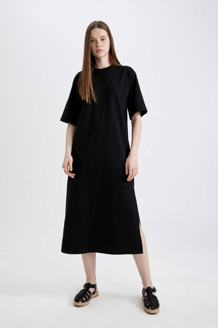 T-Shirt Crew Neck Cotton Short Sleeve Midi Dress