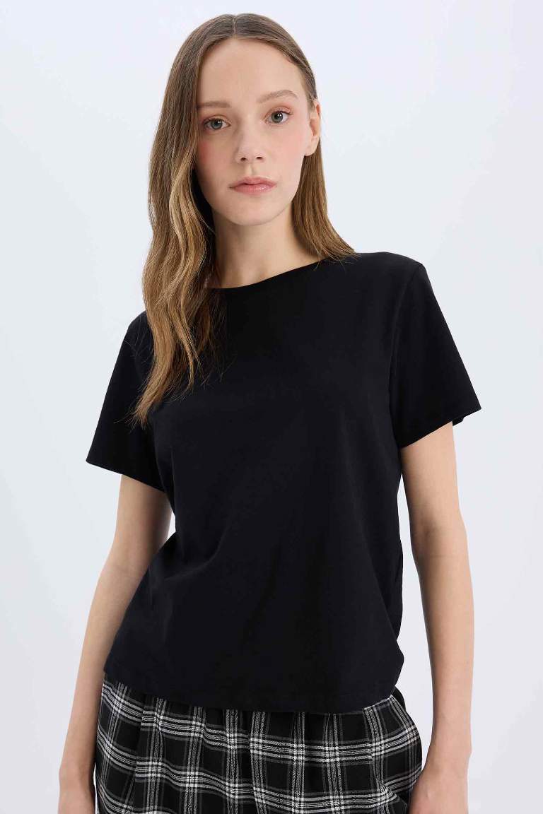 Regular Fit Crew Neck Basic Black T-Shirt