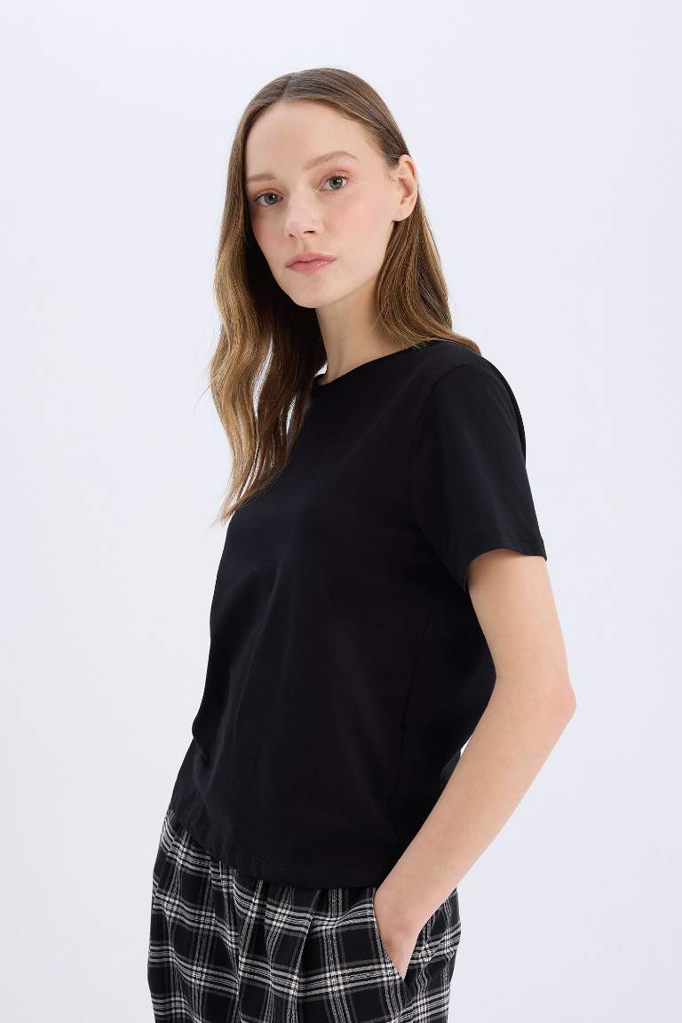 Regular Fit Crew Neck Basic Black T-Shirt