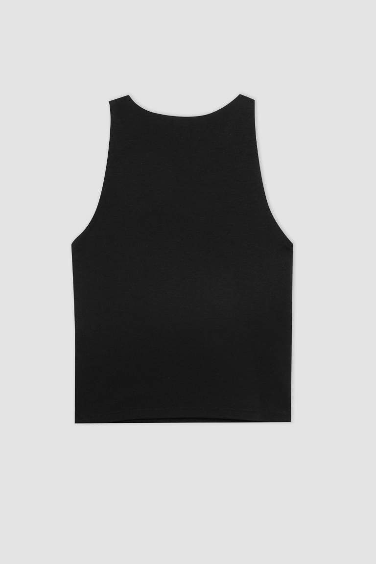 Slim Fit Halter Neck Black Tank Top