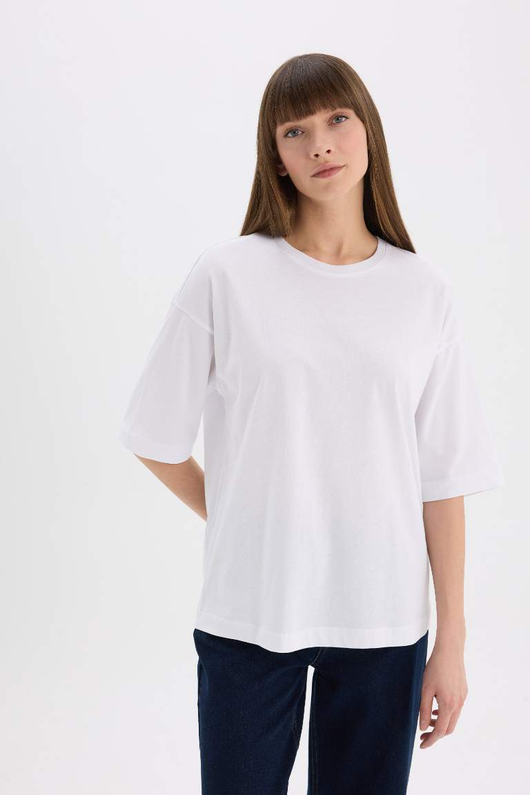 Oversize Fit Crew Neck Basic Cotton Short Sleeve T-Shirt