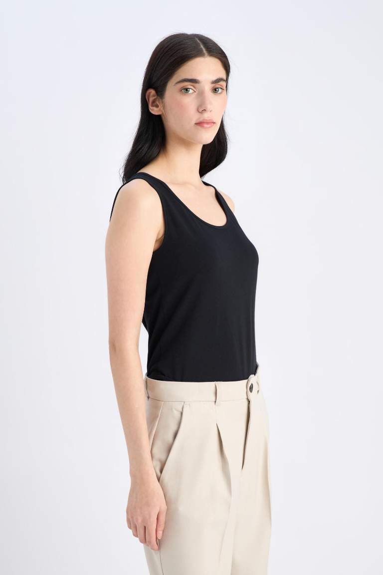 Slim Fit Basic Ribana Round Collar Sleeveless Tank Top