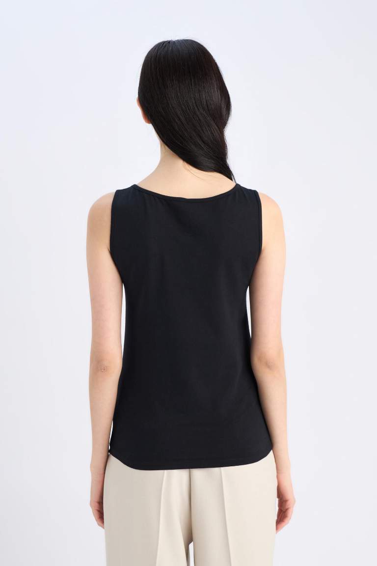 Slim Fit Basic Ribana Round Collar Sleeveless Tank Top