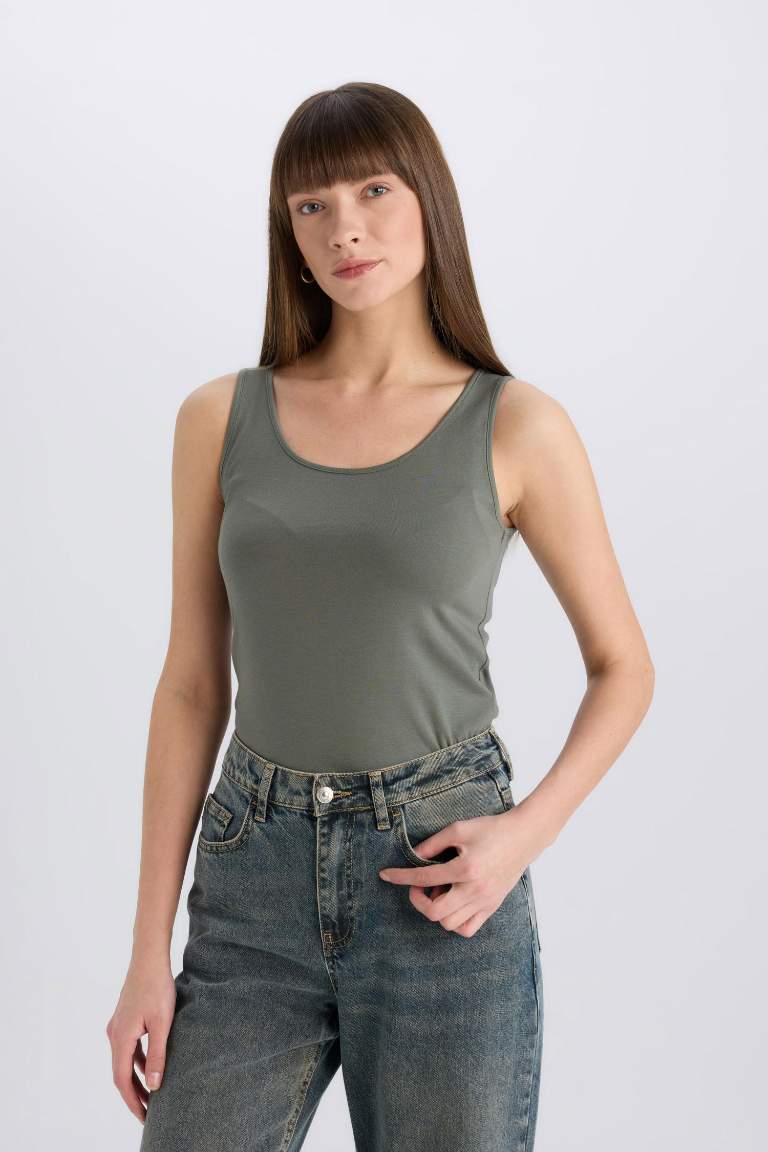 Slim Fit Basic Ribana Round Collar Sleeveless Tank Top