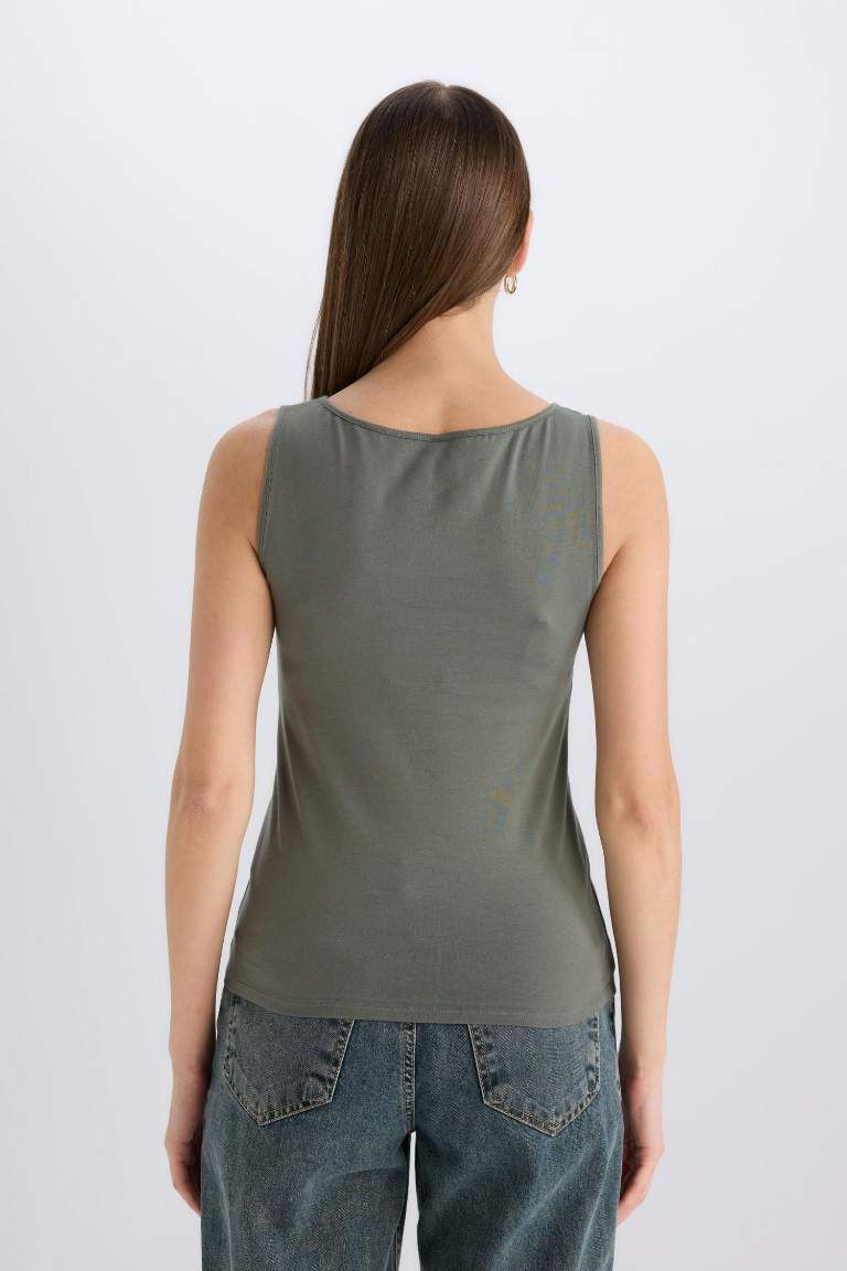 Slim Fit Basic Ribana Round Collar Sleeveless Tank Top