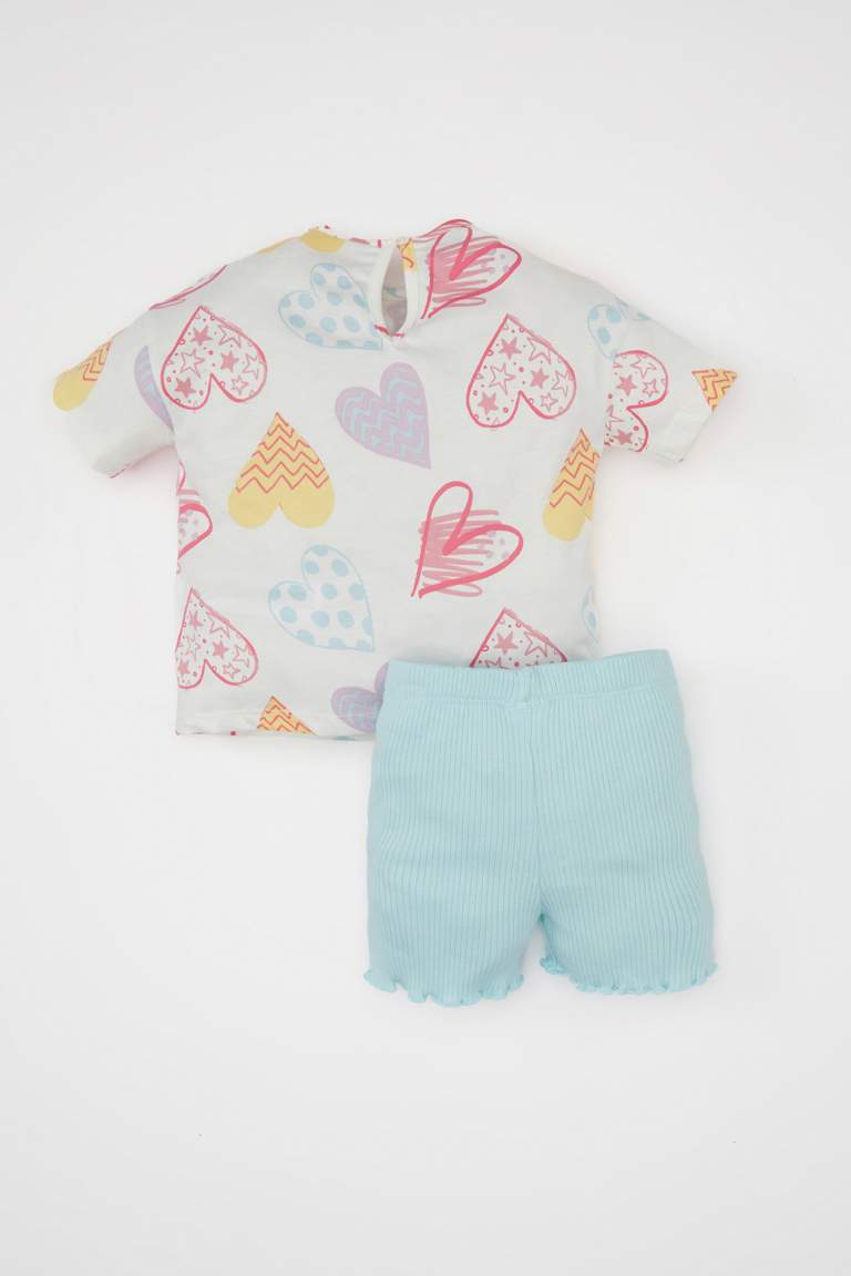 Baby Girl Heart Patterned T-Shirt Shorts 2 Piece Set