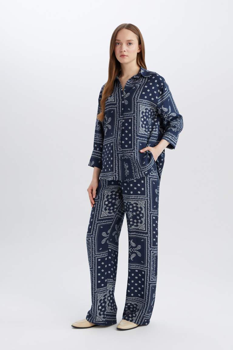 Wide Leg Patterned High Casual Trousers