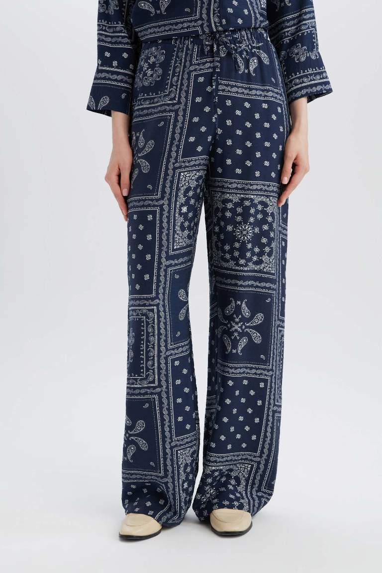 Wide Leg Patterned High Casual Trousers