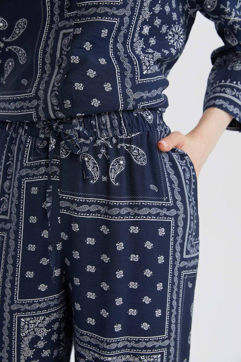 Wide Leg Patterned High Casual Trousers