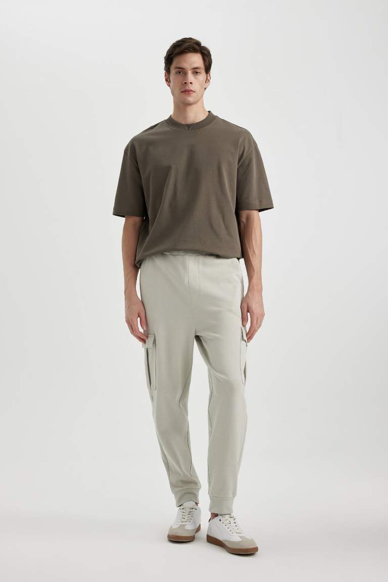 Oversize Fit Rib Hem With Cargo Pocket Pique Trousers