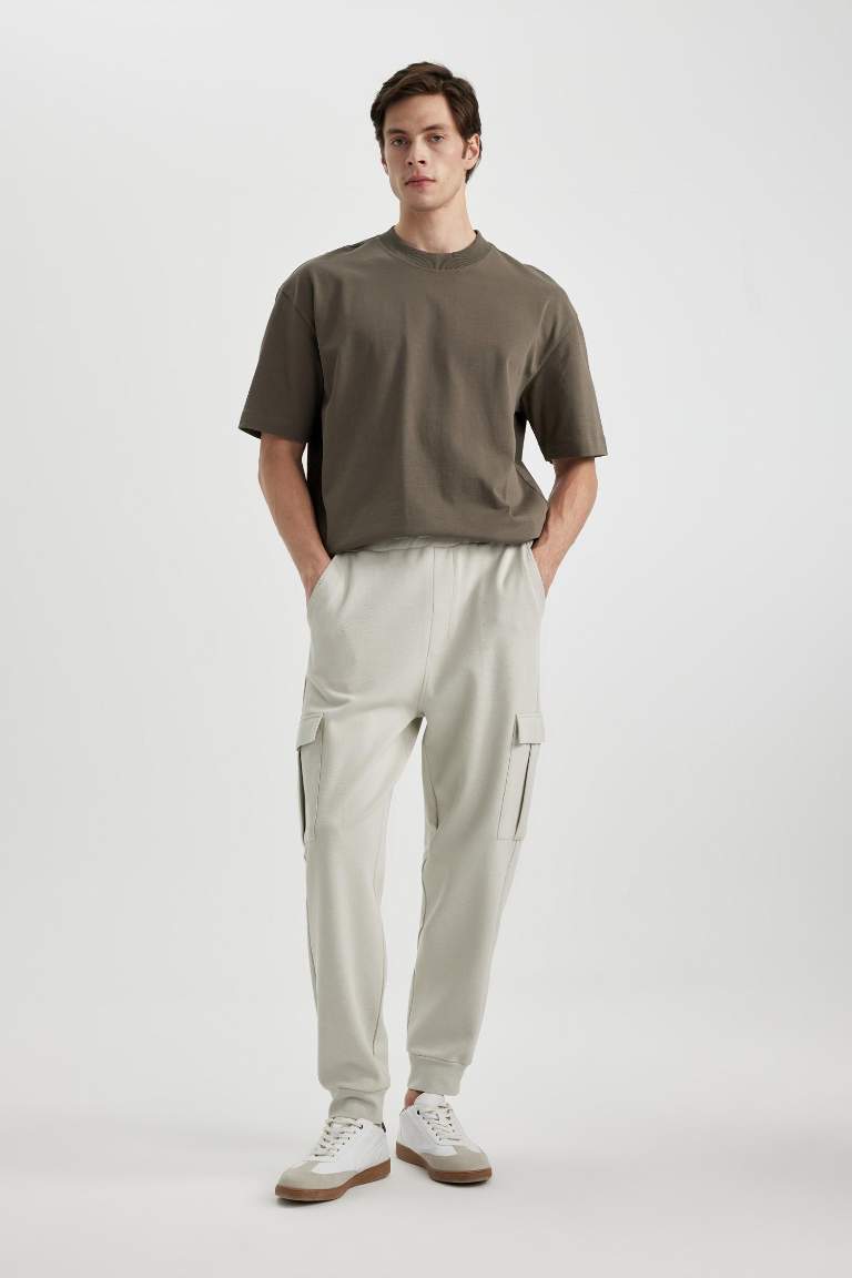 Oversize Fit Rib Hem With Cargo Pocket Pique Trousers