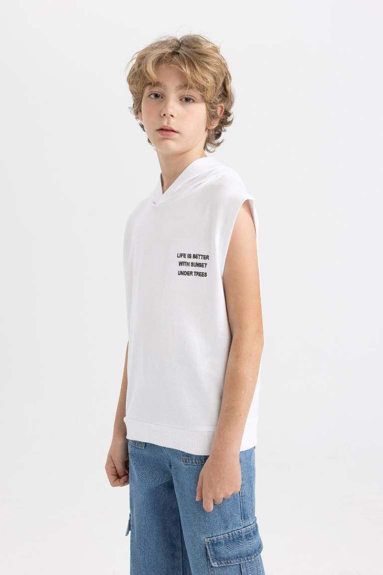 Boy Printed Hooded Sleeveless T-Shirt