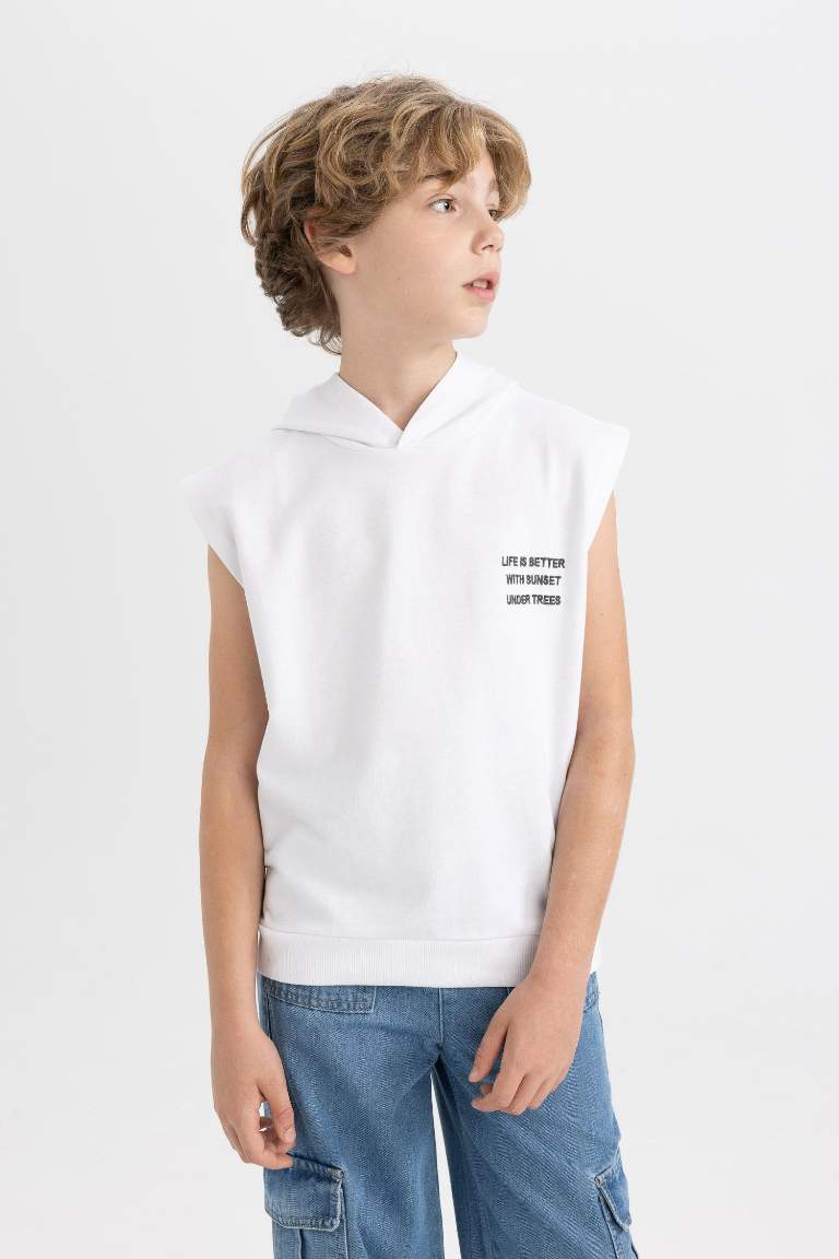 Boy Printed Hooded Sleeveless T-Shirt