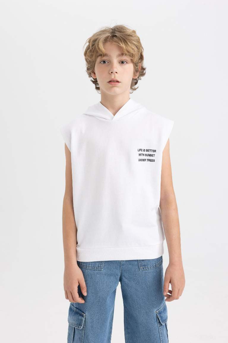 Boy Printed Hooded Sleeveless T-Shirt