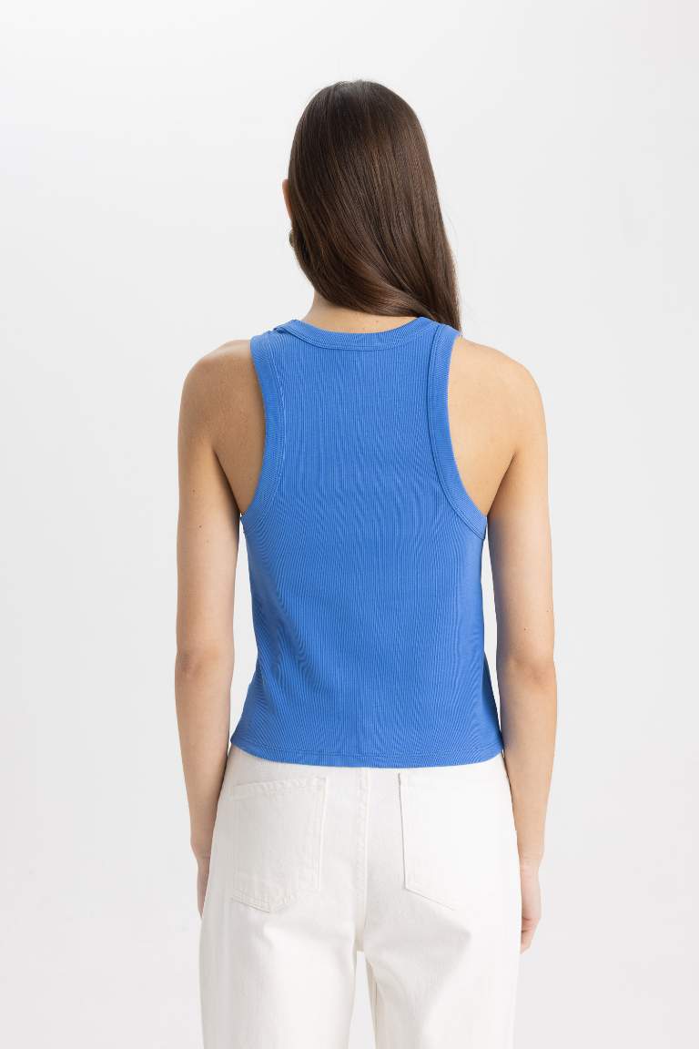 Slim Fit Halter Neck Ribbed Tank Top