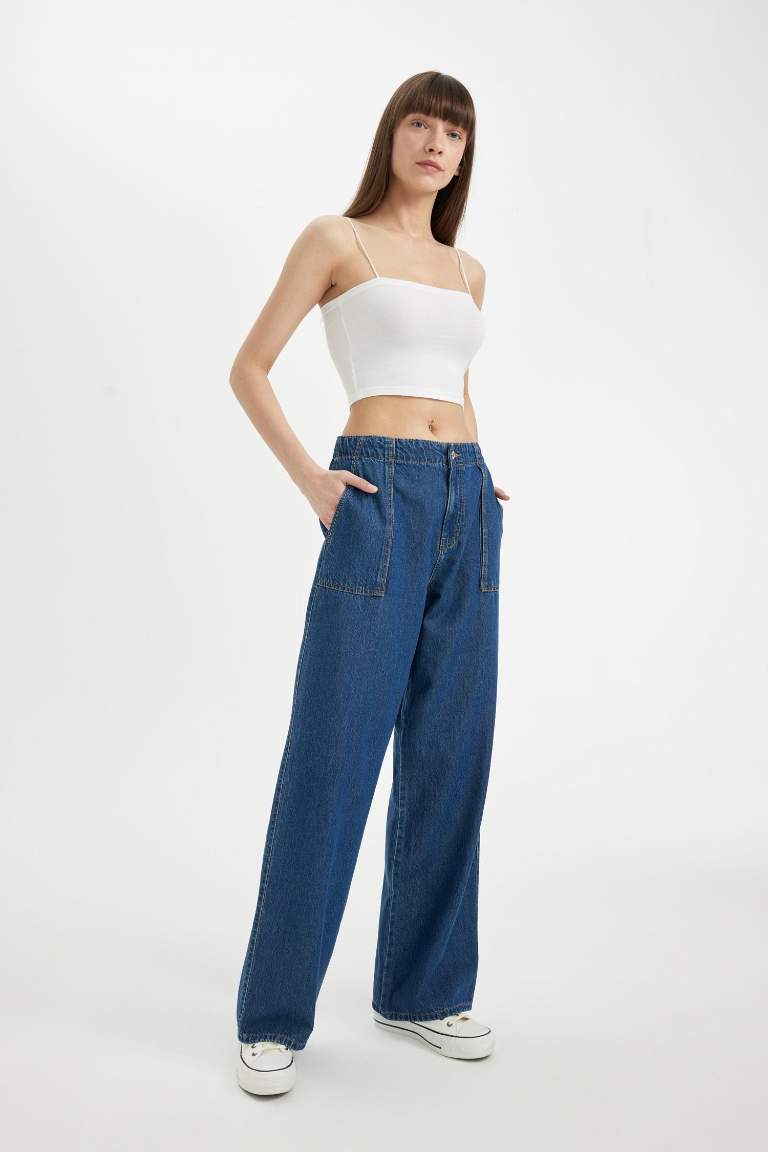 Джинсы Wide Leg широкого кроя со средней талией