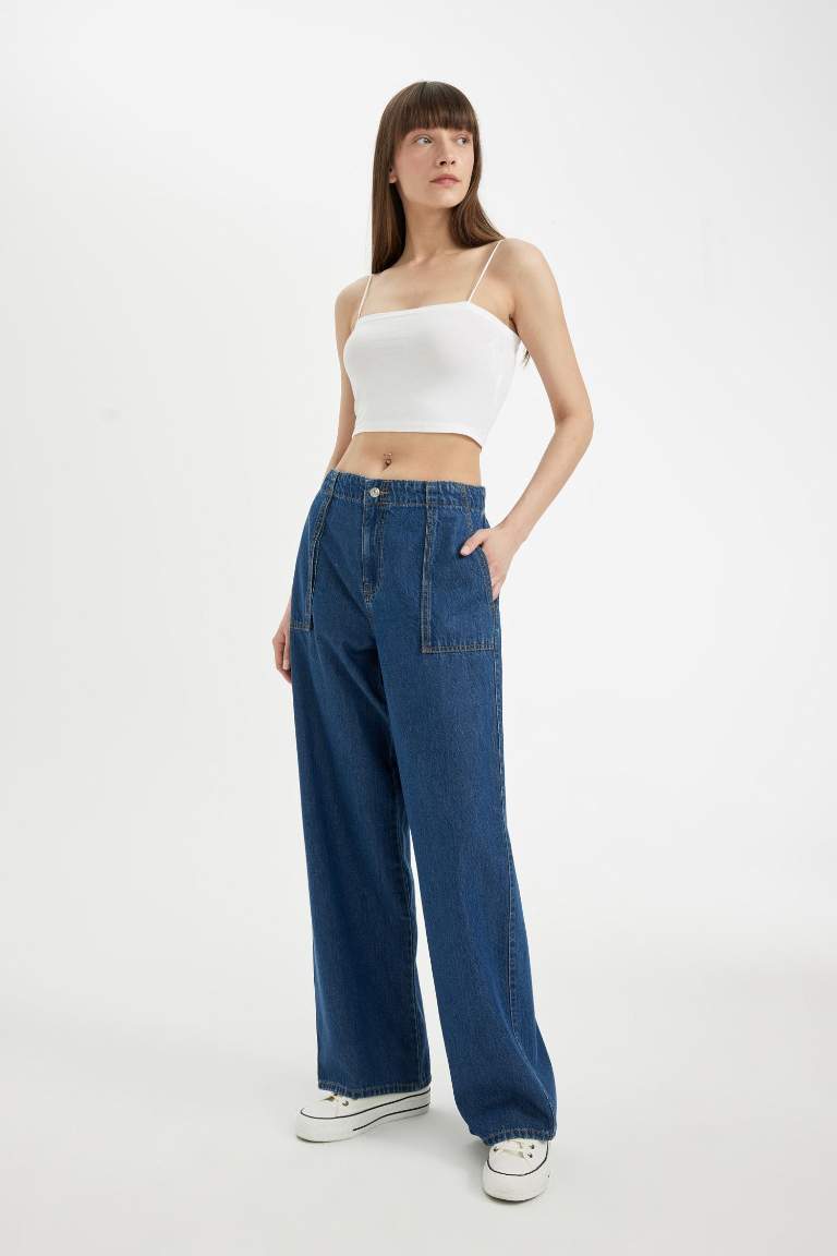 Джинсы Wide Leg широкого кроя со средней талией