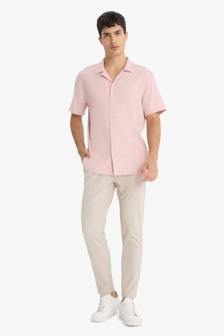 Modern Fit Polo Yaka Penye Kısa Kollu Gömlek