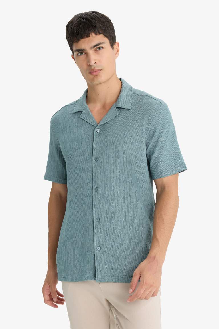 Modern Fit Polo Yaka Penye Kısa Kollu Gömlek