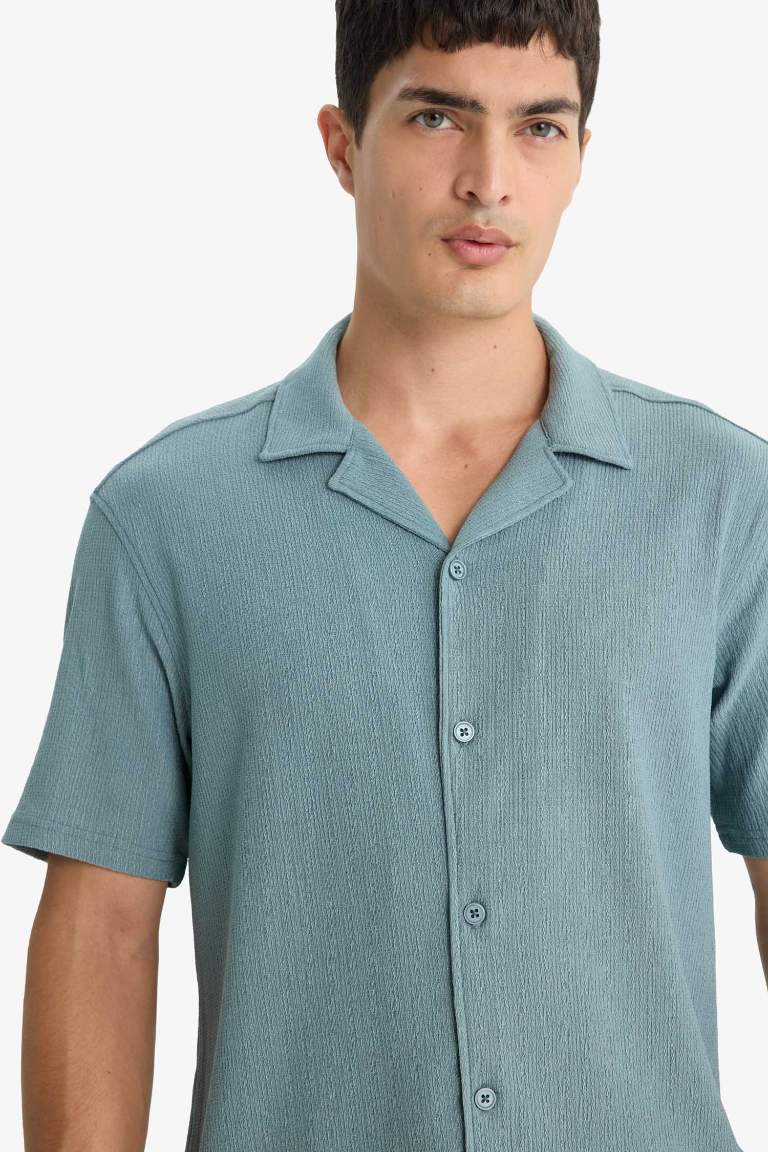 Modern Fit Polo Yaka Penye Kısa Kollu Gömlek