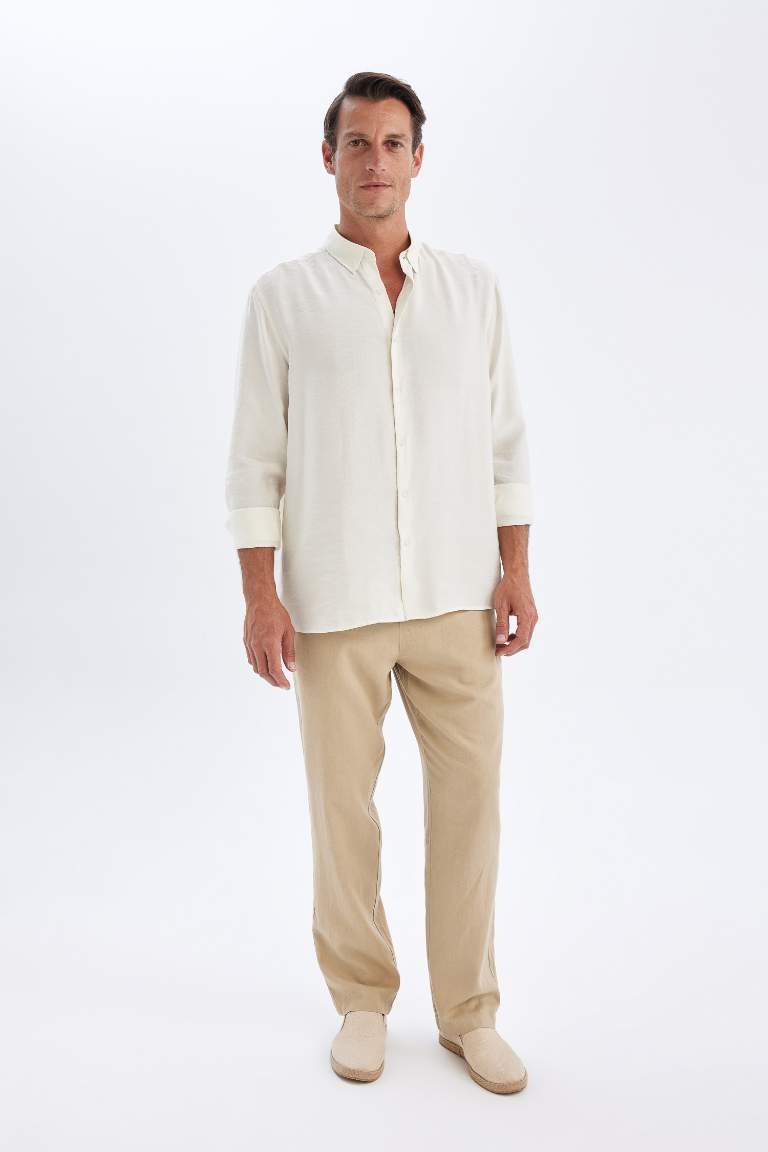 Relax Fit Polo Collar Poplin Long Sleeve Shirt