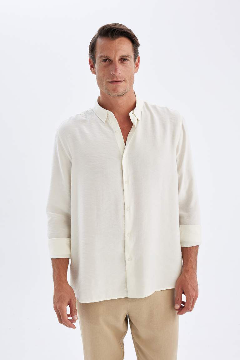 Chemise en Popeline Coupe Relax à Col Polo et Manches Longues