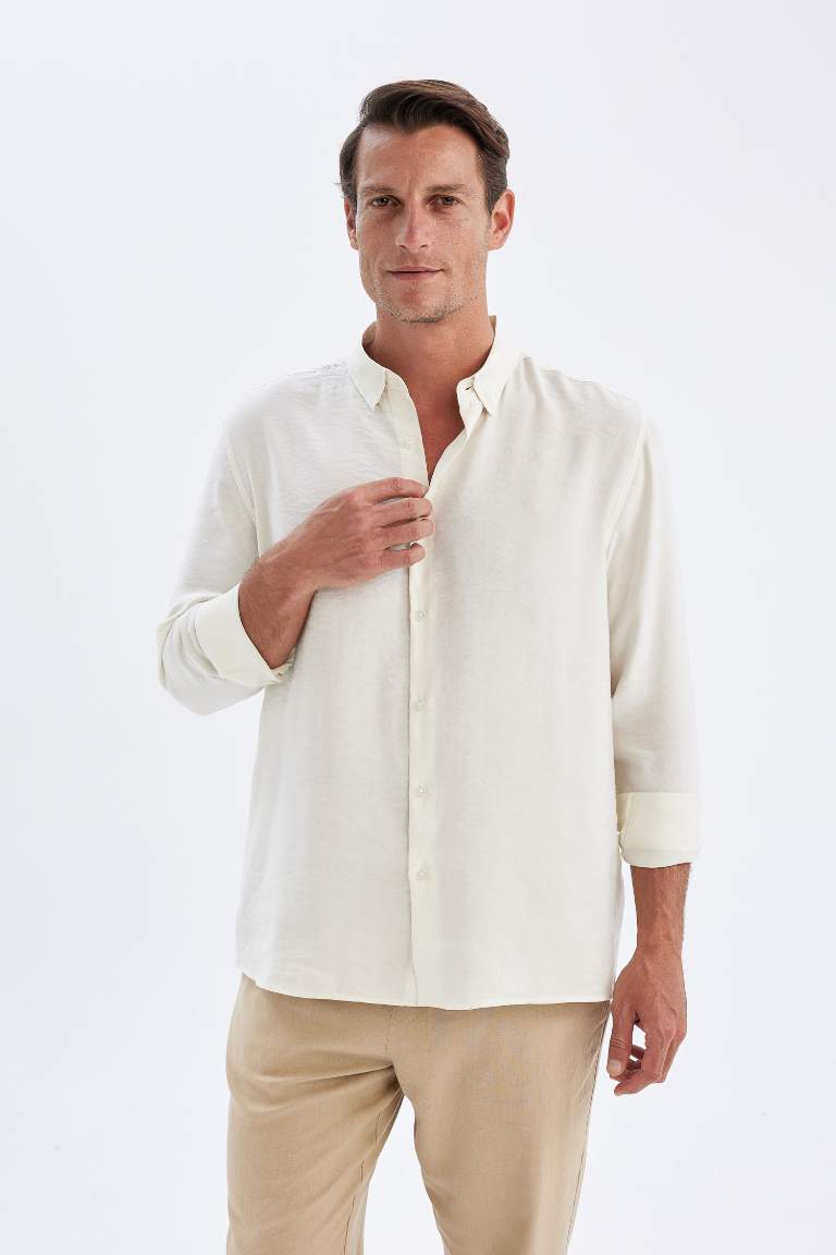 Chemise en Popeline Coupe Relax à Col Polo et Manches Longues