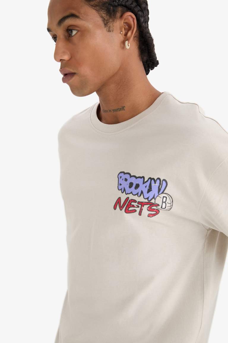 Футболка DeFactoFit NBA Brooklyn Nets Boxy Fit с круглым вырезом и коротким рукавом