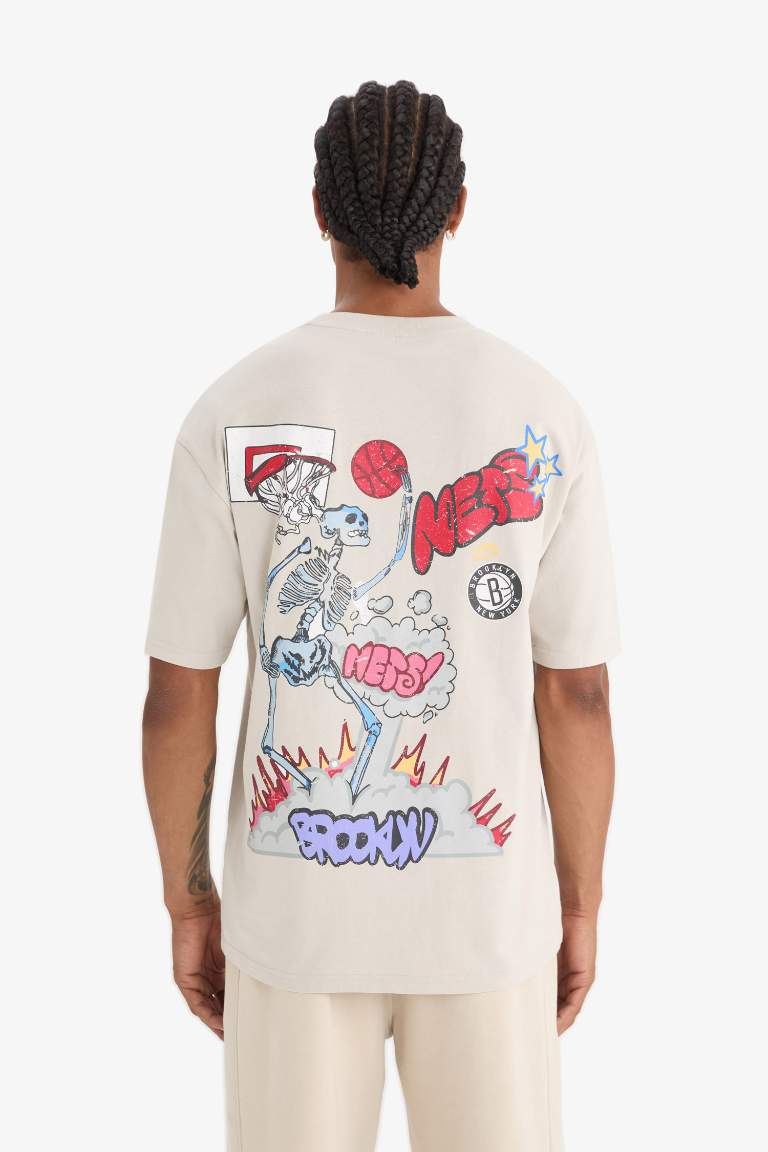 Футболка DeFactoFit NBA Brooklyn Nets Boxy Fit с круглым вырезом и коротким рукавом
