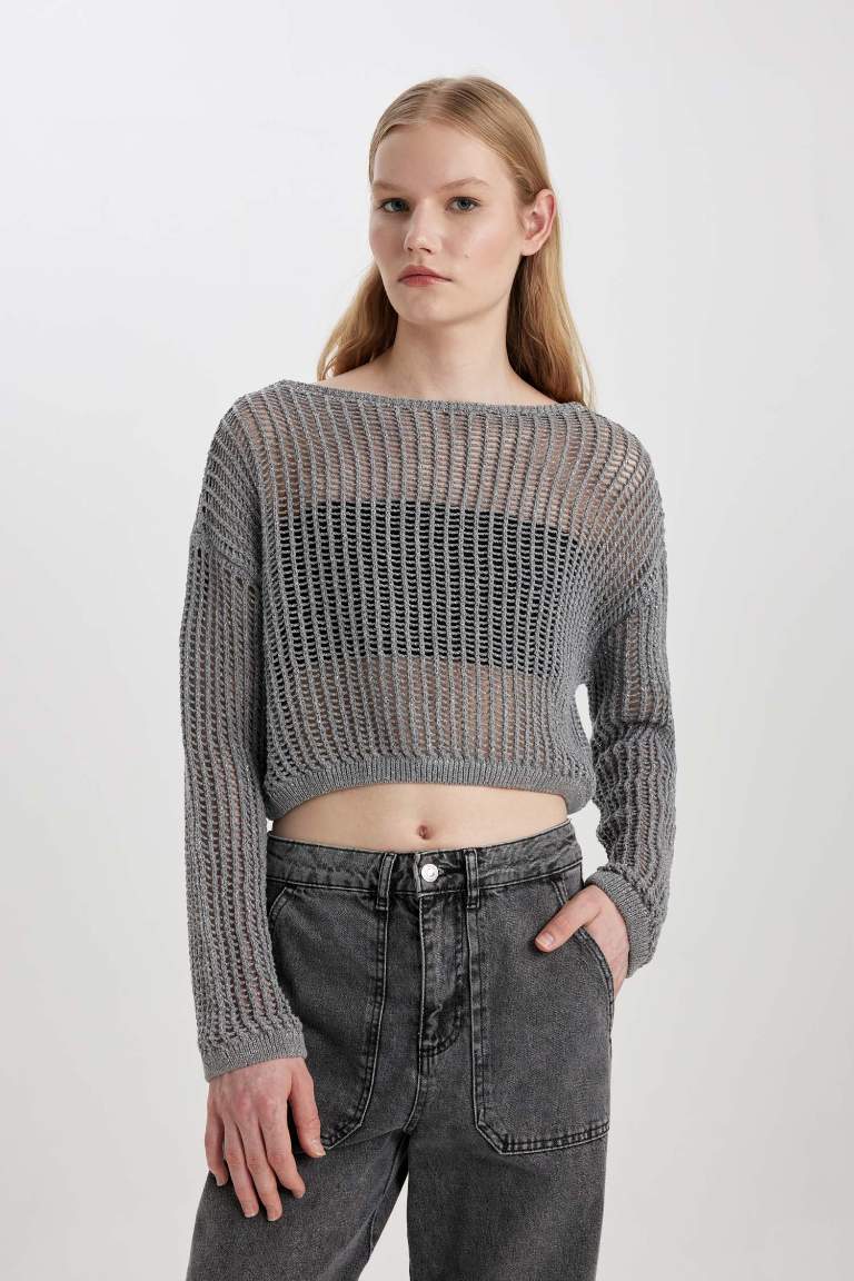 Relax Fit Boat Neck Crochet Pullover