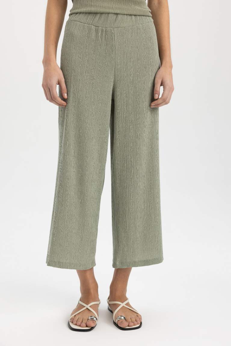 Wide Leg Normal Waist Straight Leg Midi Trousers