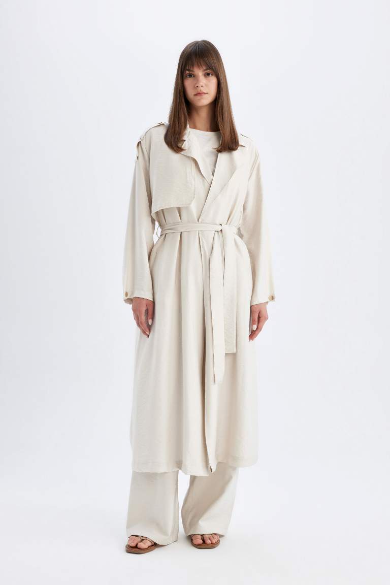 Oversize Double Breasted Closure Belted Long Trench Coat