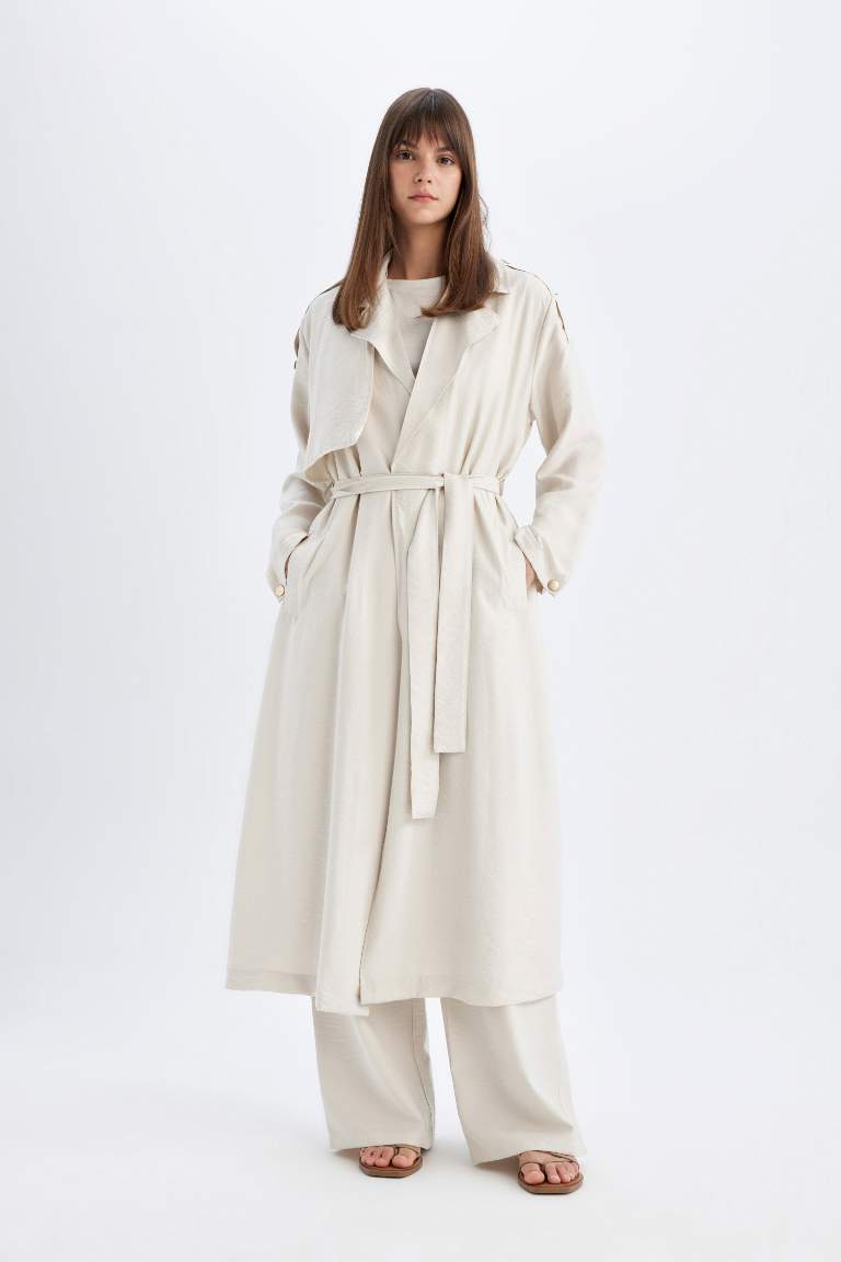 Oversize Double Breasted Closure Belted Long Trench Coat