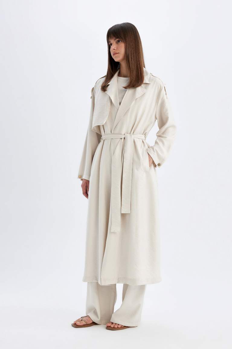 Oversize Double Breasted Closure Belted Long Trench Coat