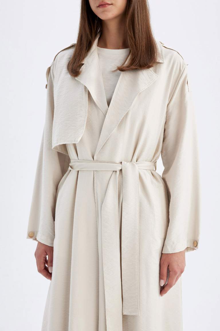 Oversize Double Breasted Closure Belted Long Trench Coat