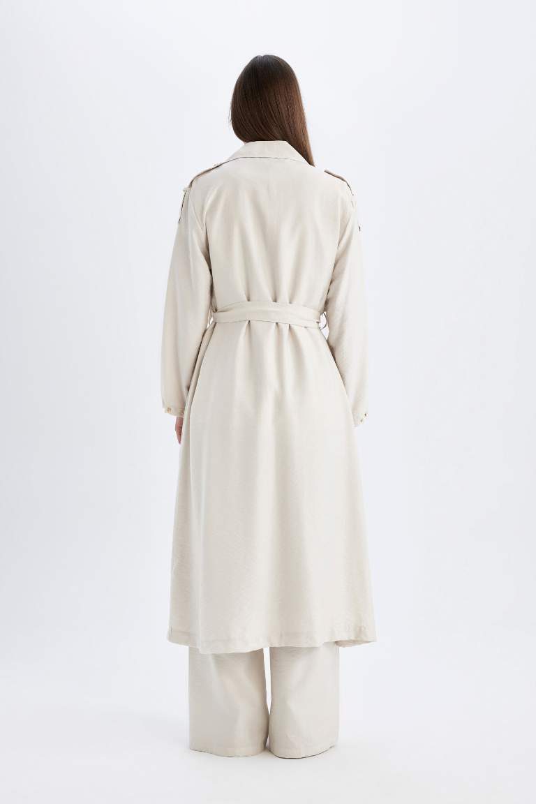 Oversize Double Breasted Closure Belted Long Trench Coat