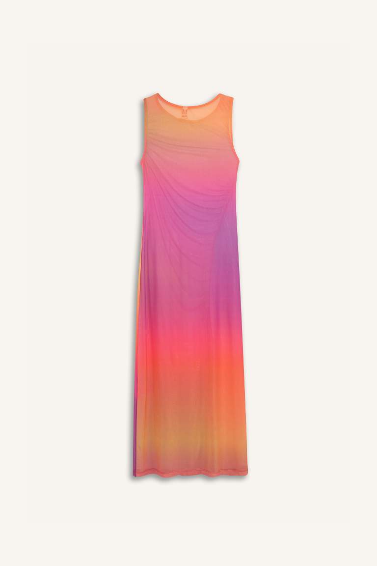 Gradient Printed Tulle Maxi Beach Dress