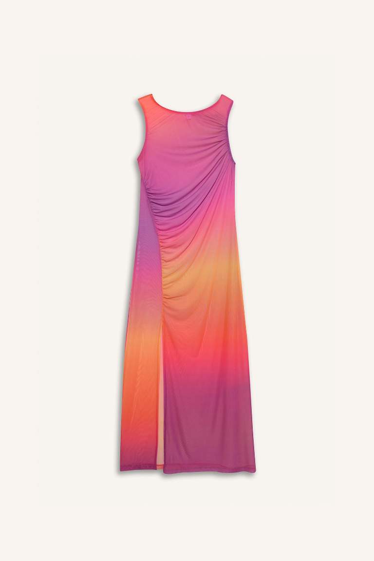 Regular Fit Degrade Baskılı Tül Maxi Plaj Elbisesi-Fall in Love