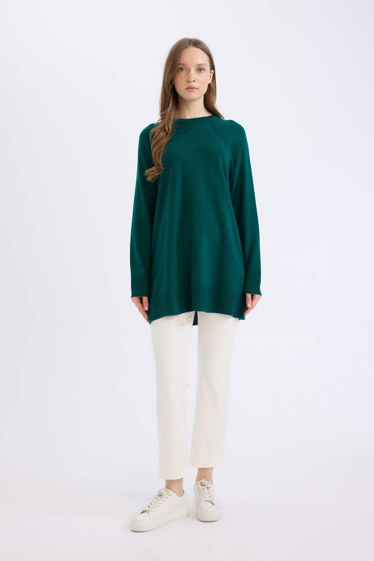 Regular Fit Bisiklet Yaka Basic Düz Triko Kazak Tunik