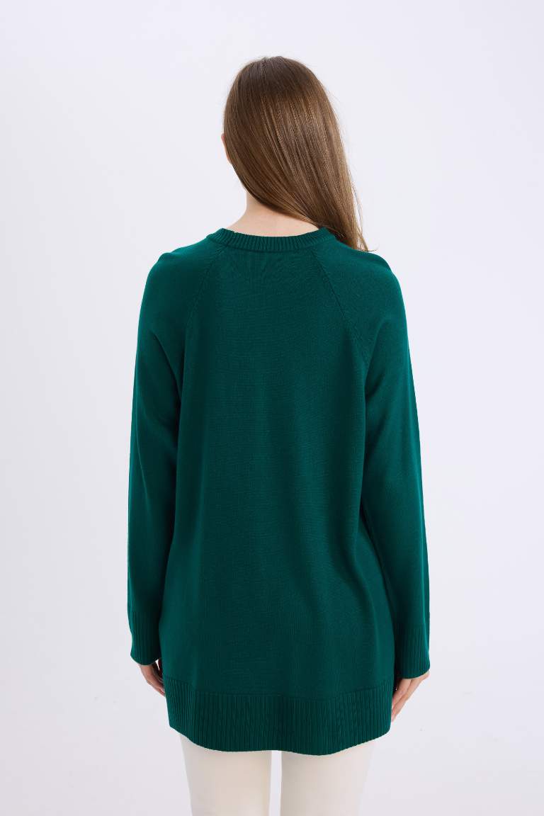 Regular Fit Bisiklet Yaka Basic Düz Triko Kazak Tunik